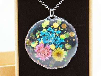 Round Flower Necklace - Silver