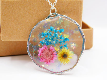 Round Flower Necklace - Silver