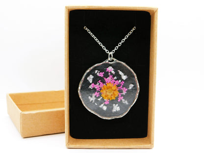 Round Flower Necklace - Silver